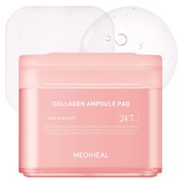 MEDIHEAL Collagen Ampoule Pad – Square Cotton Facial Toner Pads Collagen & Ceramide - Skin Firming & Restore Elasticity