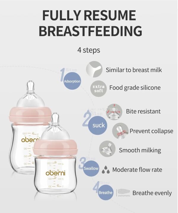 Glass Baby Bottles,Anti Colic Breastfeeding Bottle with Natural Response Nipple Size - Image 7