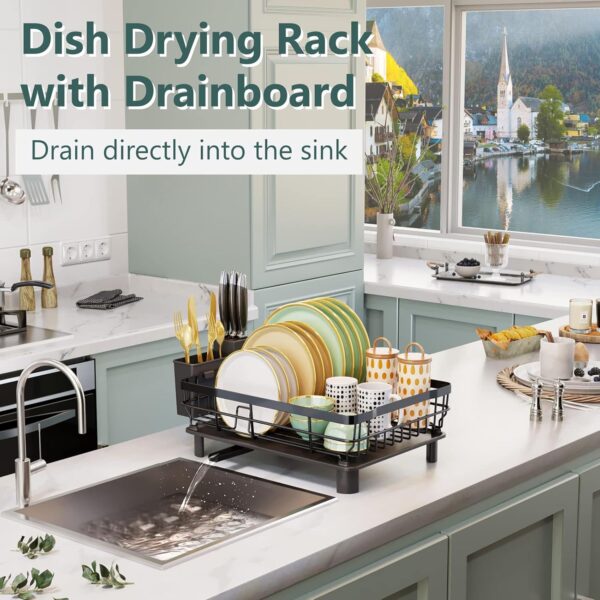 Iron Dish Drying Rack with Drainboard Dish Drainers for Kitchen Counter Sink - Image 2