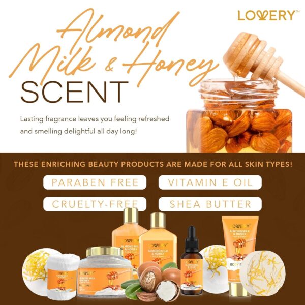 Gift Basket for Women - 10 Pc Almond Milk & Honey Beauty & Personal Care Set - Image 4