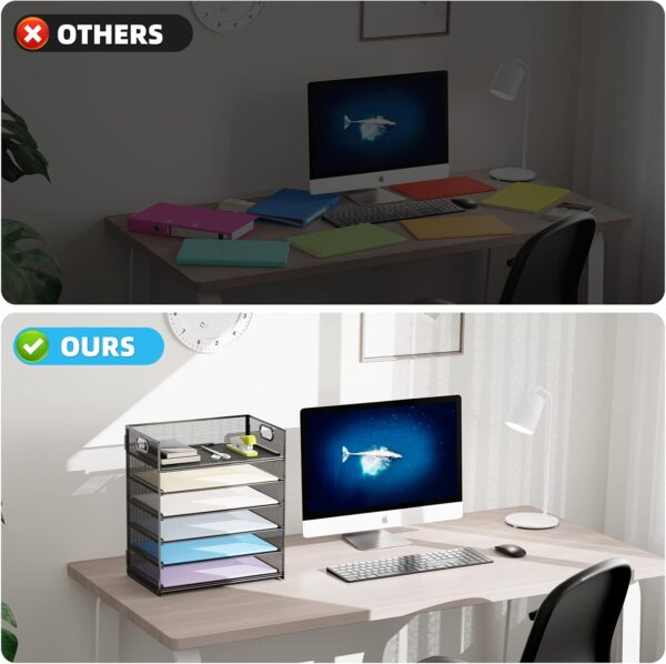 Marbrasse 6 Tier Paper Organizer Letter Tray - Mesh Desk File Organizer with Handle - Image 5