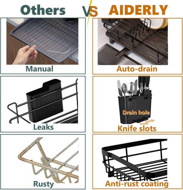 Iron Dish Drying Rack with Drainboard Dish Drainers for Kitchen Counter Sink - Image 4