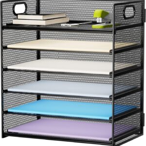 Marbrasse 6 Tier Paper Organizer Letter Tray - Mesh Desk File Organizer with Handle