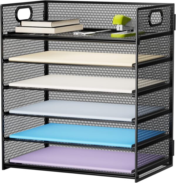 Marbrasse 6 Tier Paper Organizer Letter Tray - Mesh Desk File Organizer with Handle