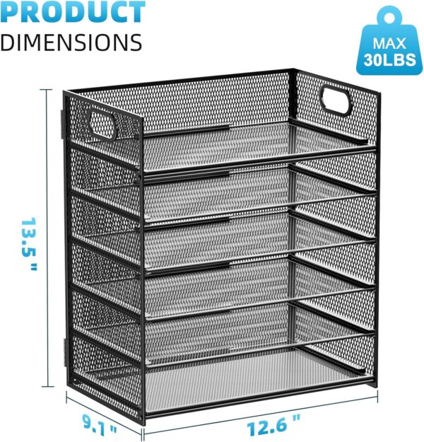 Marbrasse 6 Tier Paper Organizer Letter Tray - Mesh Desk File Organizer with Handle - Image 4